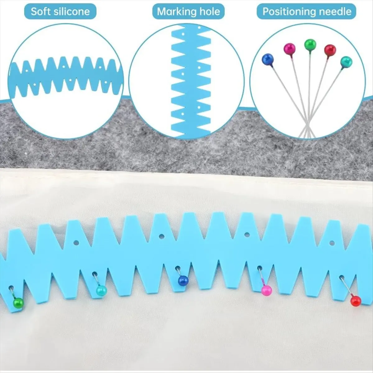【BAAQ】 Silicone Hemmer with 100pcs Colorful Tacks, for Hems Heat- Hem Ruler Sewing Aid, Marking Holes for Shirt-