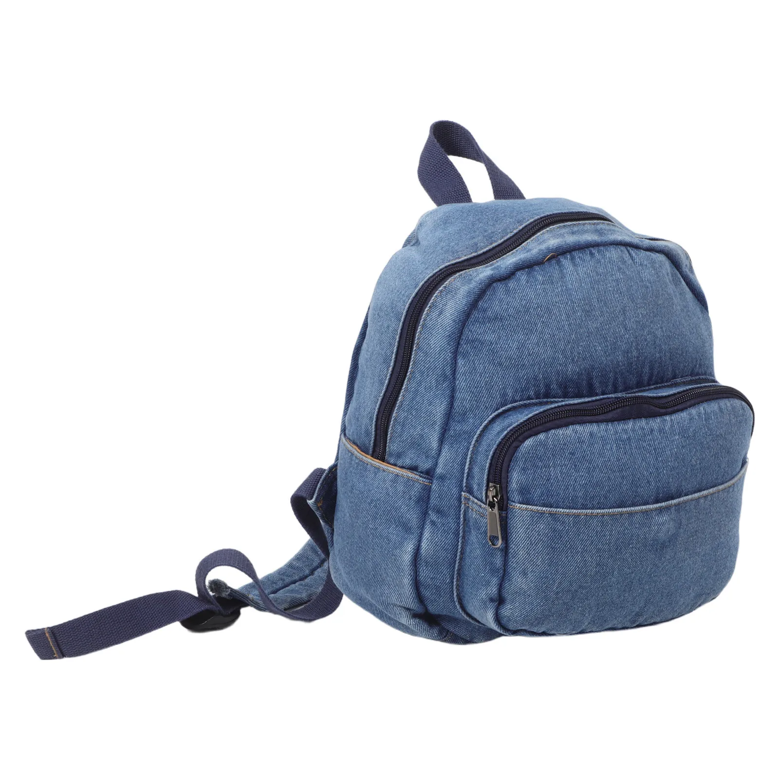 

Mini Denim Canvas Backpack Vintage Style Compact Travel Bag Multi-Pocket Design Casual Daypack for Women Canvas Backpack