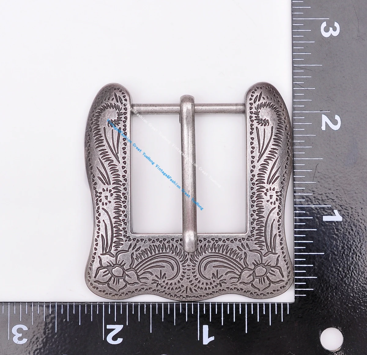Western Cowgirl Flower Carved Antique Prong Pin Buckle Replacement Fit 30mm Belt 59X57MM