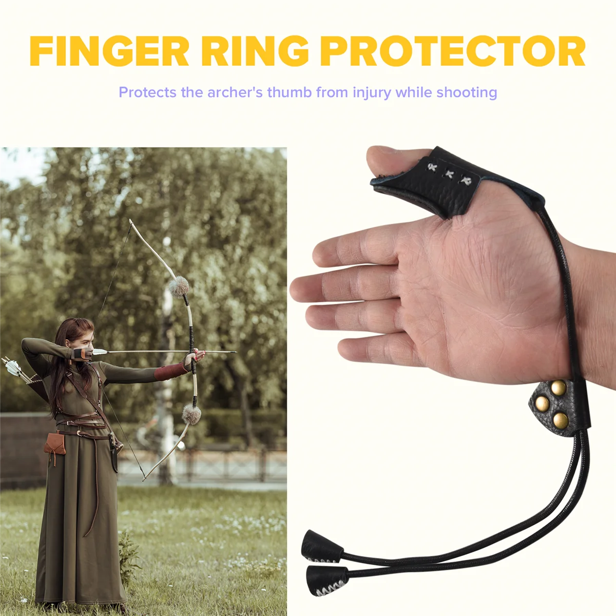 GET! Archery Thumb Ring Finger Guard for Hunting Target Recurve Bow Cow Skin Soft Leather Protector Glove