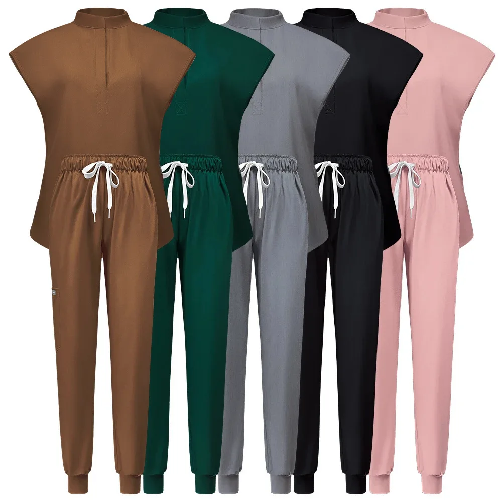 

Scrubs For Women Pet Hospital Uniform Set Scrub Suits Solid Color Unisex Surgical Gown Pocket V-Neck Joggers Wholesale Price