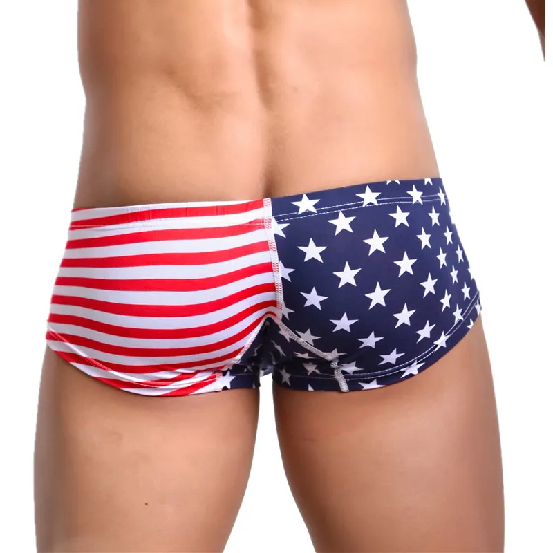 

USA Flag Striped Printed Underpants Men Boxer Shorts Trunks Low Rise Breathable Underwear Convex Pouch Briefs Sexy Comfy Panties