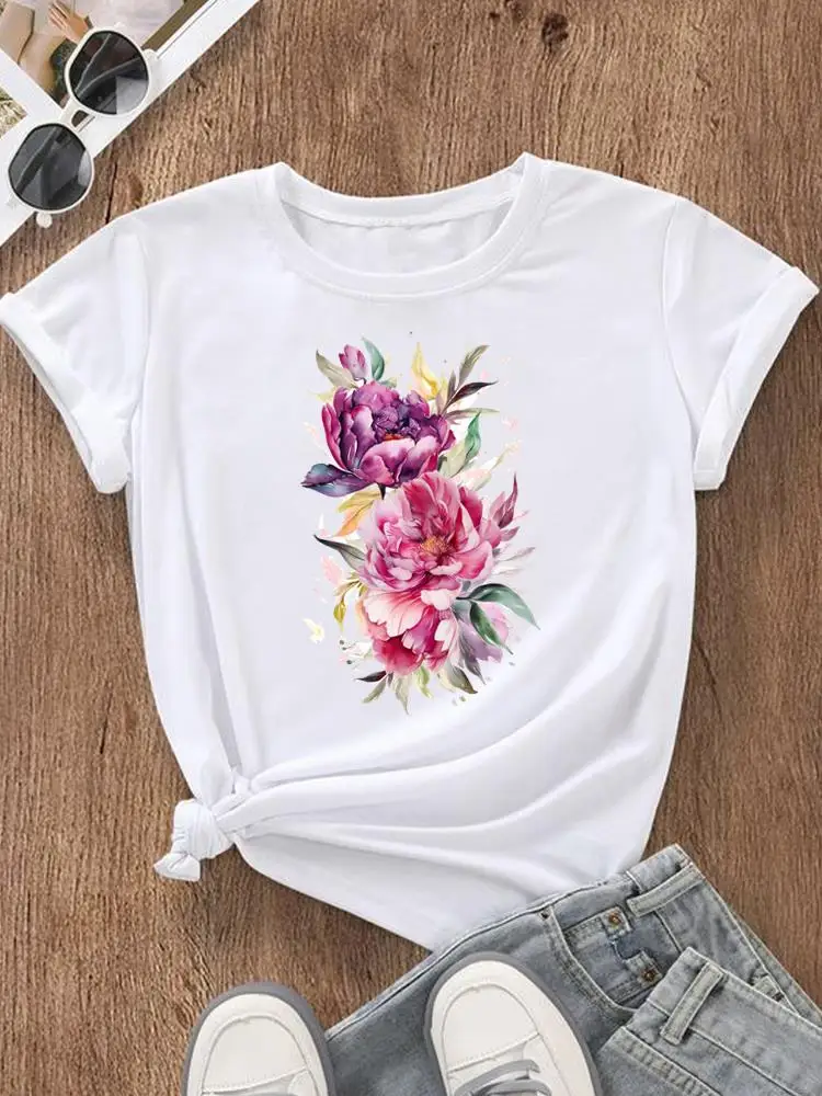 Bee Flower Cute Sweet Clothing Female Fashion Tee Women Top Casual Short Sleeve Printed T Shirt Clothes Graphic T-shirts