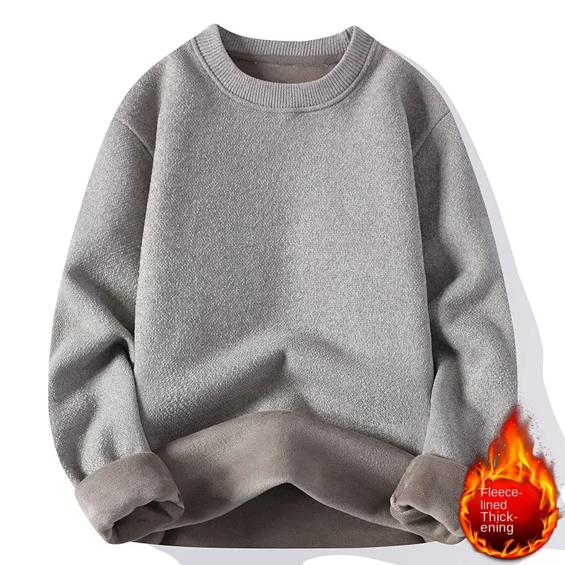 Crewneck Pajamas Men Thick Solid Color Loose Autumn Winter New Knitted Warm Casual Base Shirt Men\'s Pajamas Home Wear Fashion