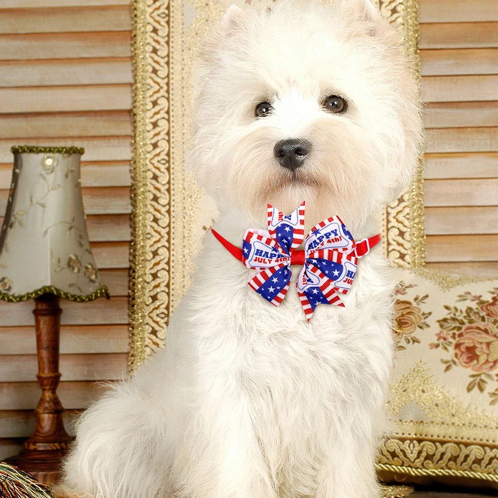 50ps Dog Bow Tie For 4th of July  Small Dog Cat Puppy Bowties Neckties For Dogs American Independence Day Small Dog Accessories