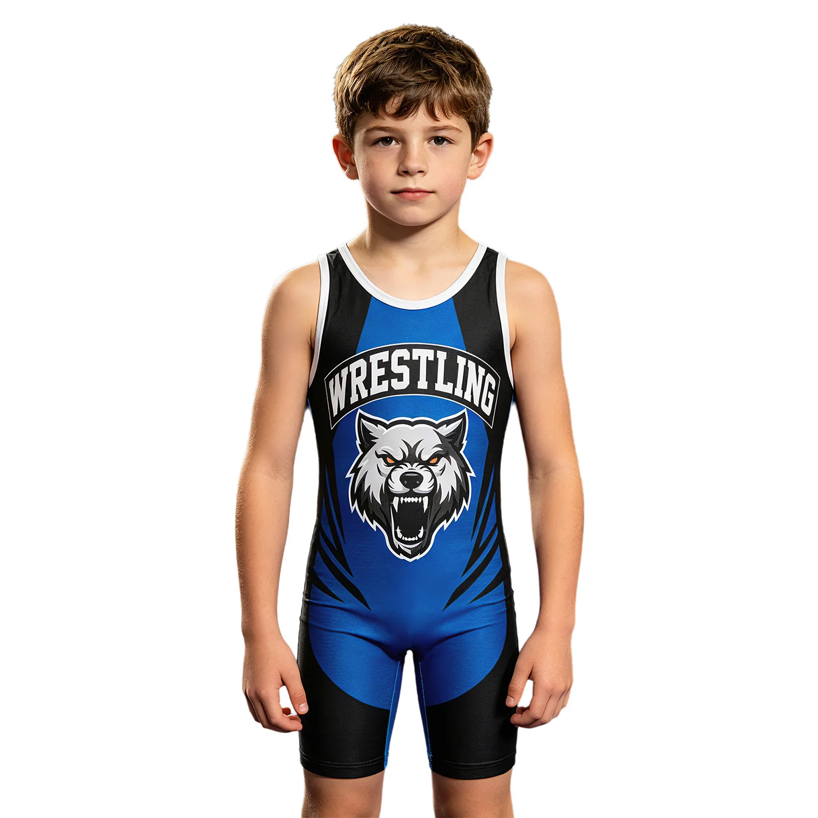 Kids Boys Printed Wrestling Singlet Bodysuit Sleeveless Color Block Jumpsuit Gymnastics Leotard Sports Workout Unitards