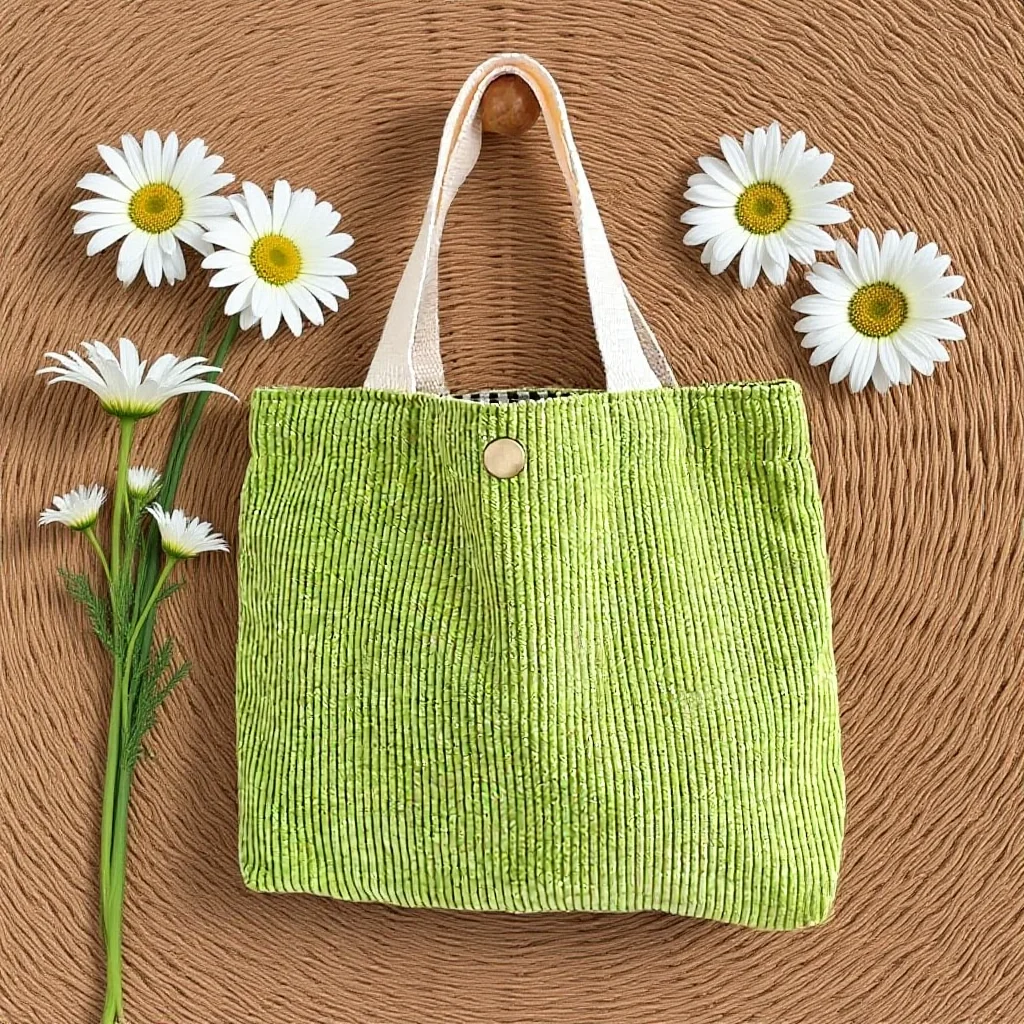 Vertical Shoulder Bag Soft Corduroy Tote Bag Multi-Color Handbag Sweet Medium Handbag For Lunch Traveling Work