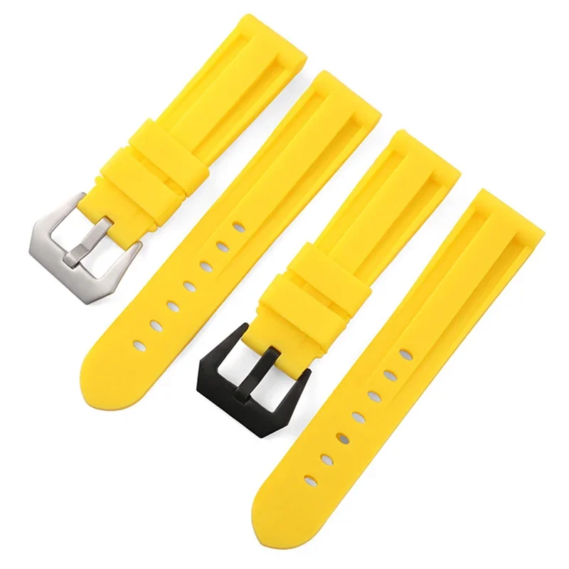 22mm 24mm 26mm Black Blue Red Orange White Yellow Watch Band Silicone Rubber Watchband Replacement Strap Steel Buckle