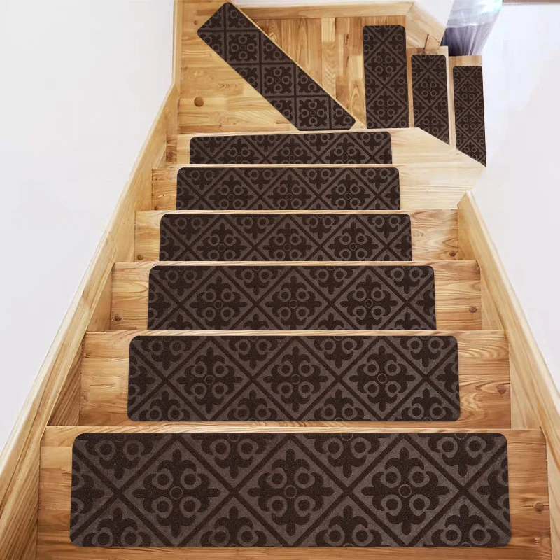 10pcs Stair Tread Mats TPR Adhesive-free Self-adhesive Anti-slip Mats Brushed Embossed Floor Mats Reusable