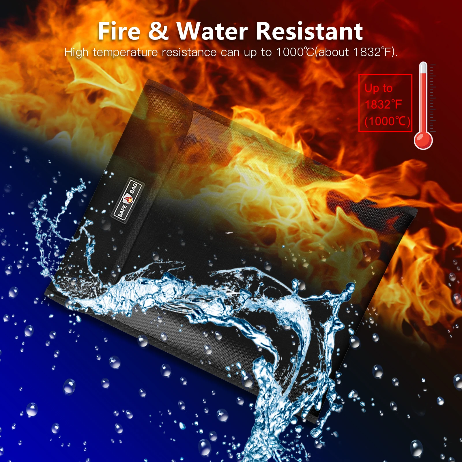 

【Новинка】Огнестойкая сумка для документов 13,4*10,8 дюйма Огнестойкий и водонепроницаемый держатель для денег Прочный безопасный чехол для хранения с застежкой-молнией