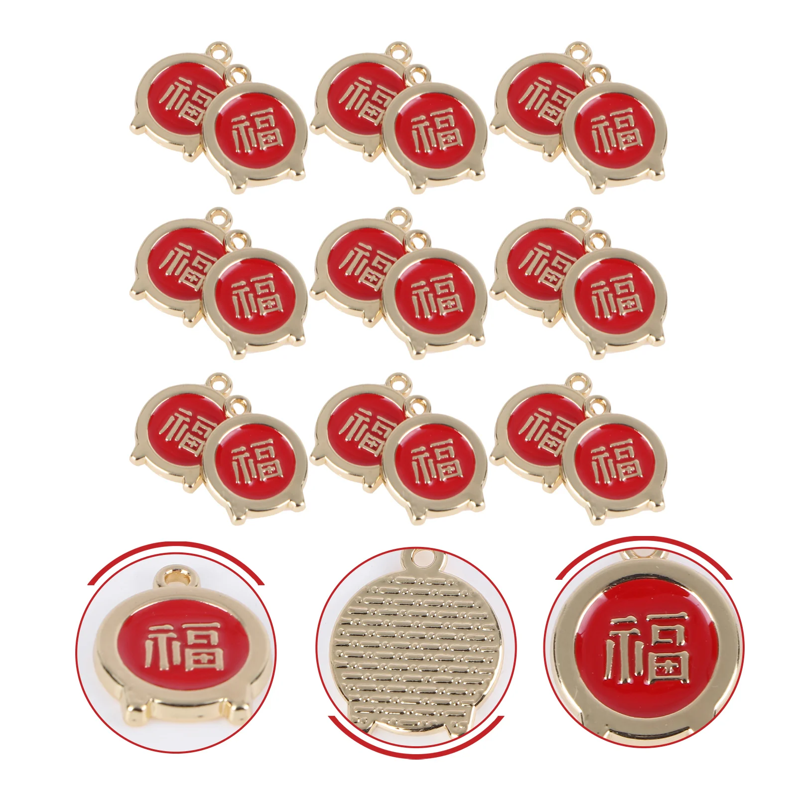 

30 Pcs DIY Accessories Earring Accessory Decorative Pendants Chinese Style Party Adornment Gold Plated Fu Character Necklaces