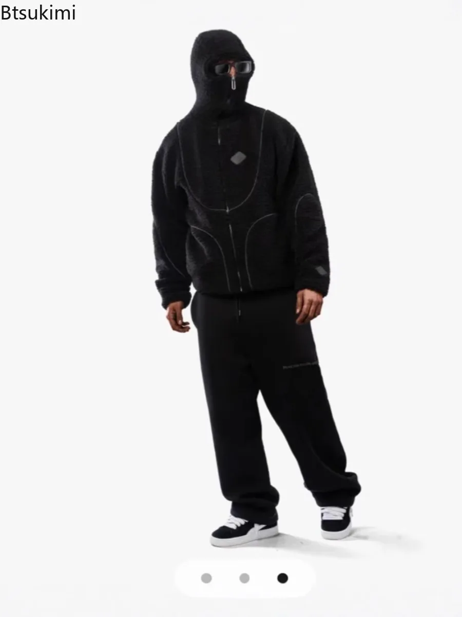 2025 Winter Men's Lamb Fleece Hooded Jacket Solid Color Loose Thick Warm Jacketcoat Fashion Casual Outdoor Windproof Warm Jacket