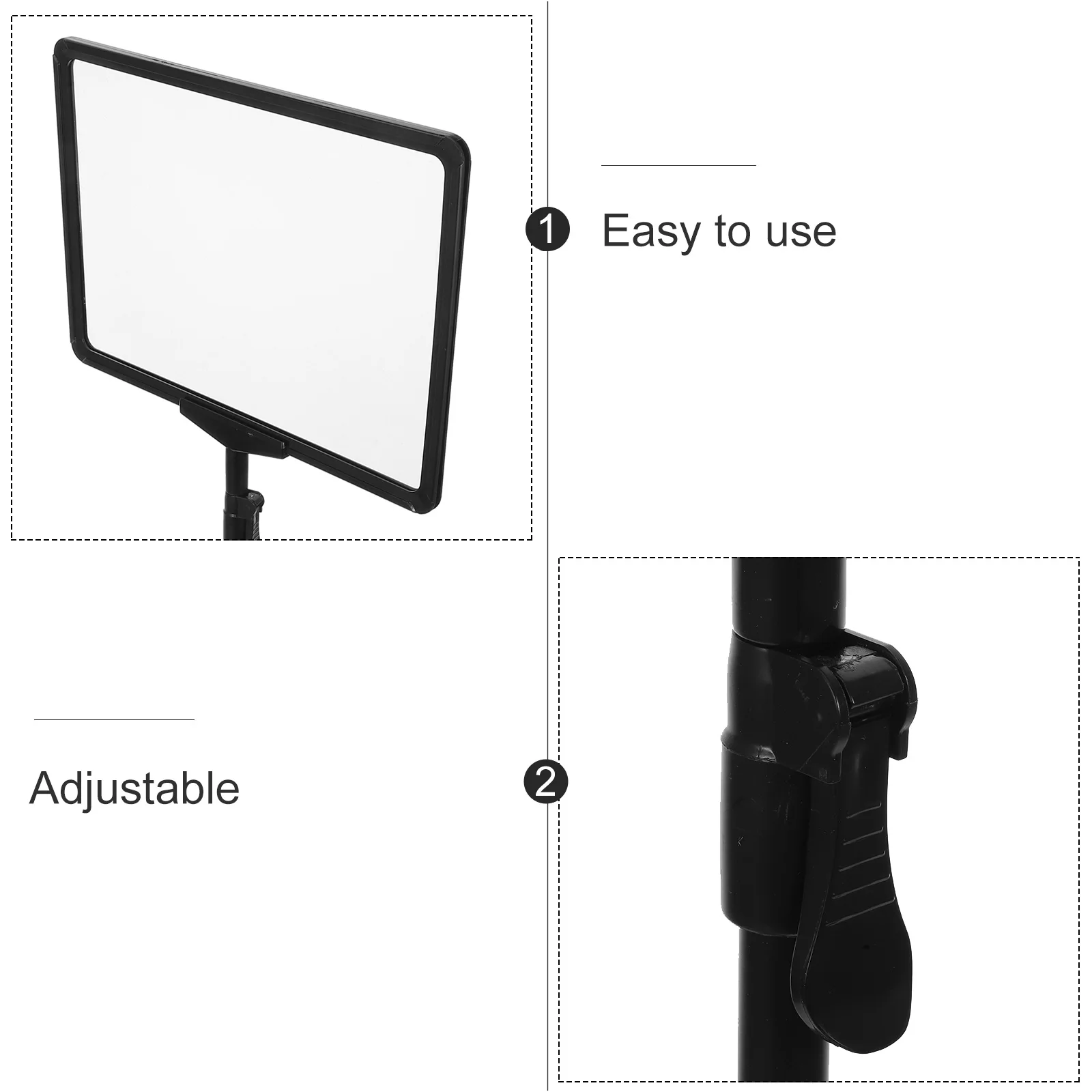 Schwarzer Poster-Schilderhalter, Bodendisplay-Rack, verstellbarer Posterhalter, Kunststoff-Design, einfache Installation