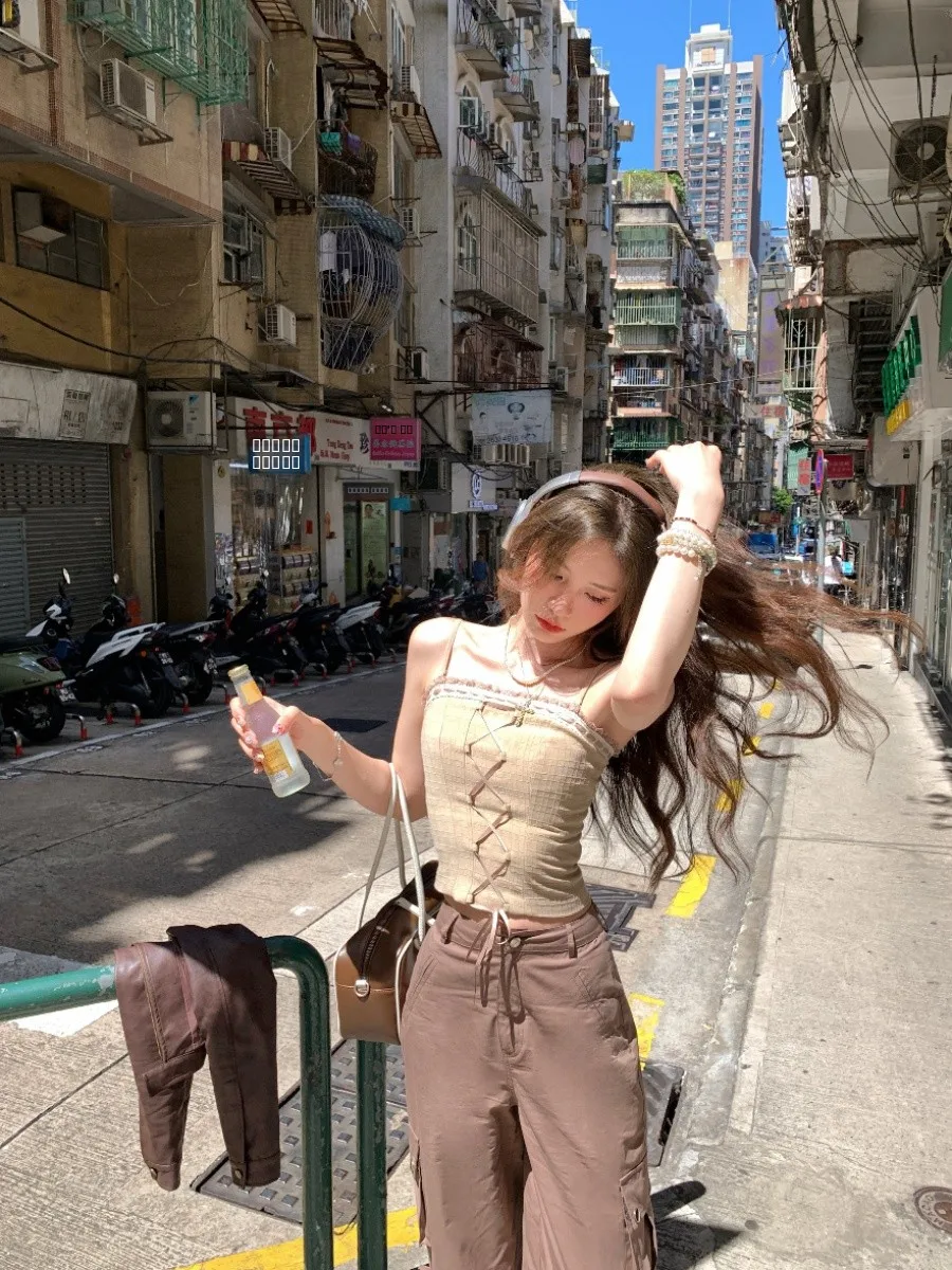 

Pinky Piggy Rhodo Design Sensual Strapl id Pattern Light Khaki Top Women's Commute Sle ort Length Color Outerwear