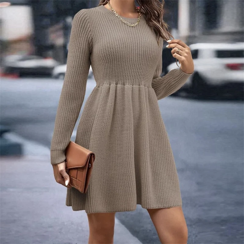 Long Sleeve Sexy High Waist Knit Dress, Female Autumn Winter Fashion Casual Thick Sweater Dress, Women Pullover Outfits Tunic