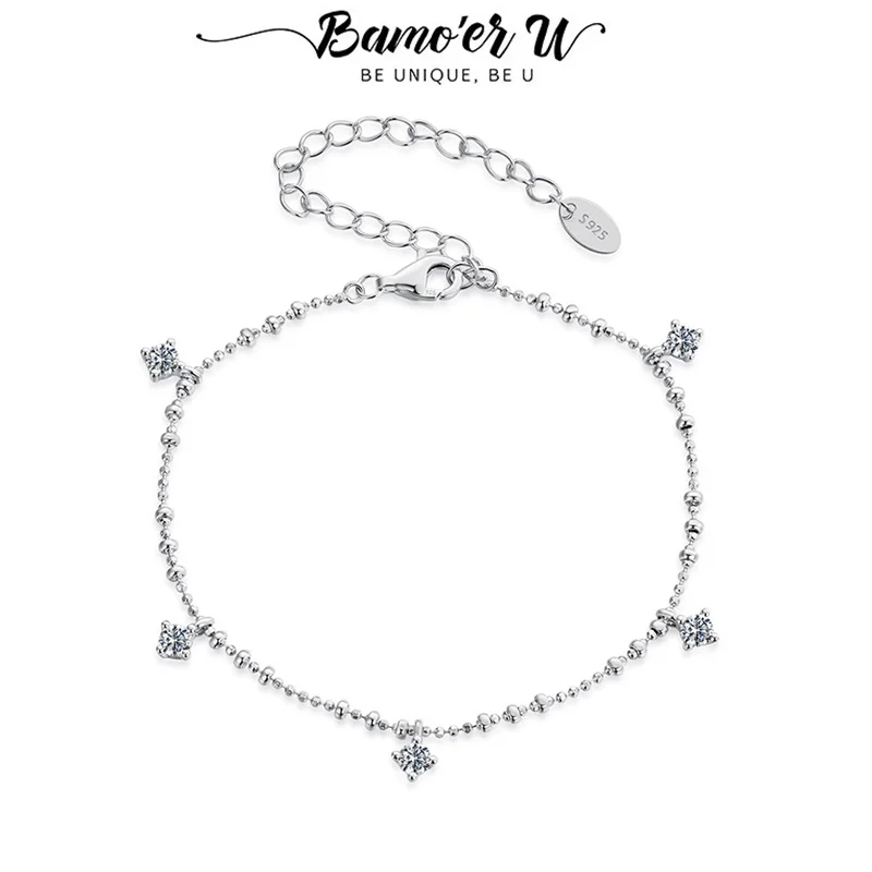 

Браслет-подвеска Bamoer U с муассанитом, серебро 925 пробы, уникальный дизайн с бусинами, женский браслет, изысканные ювелирные изделия, цвет D, VVS1 EX