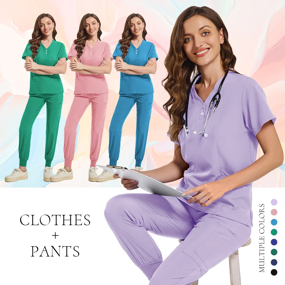 

Pure color button collar shirt pocket pants hospital dental clinic doctor surgical set doctor sportswear nurse work uniform