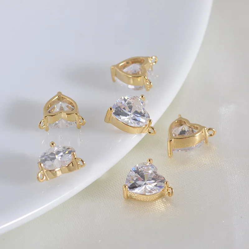 20pcs/lot hollow heart-shaped pendant version of DIY necklace pendant accessories hearts set zircon double crane charm