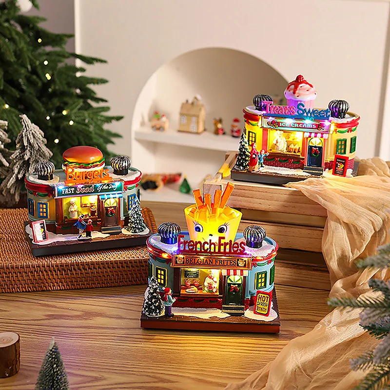 Christmas Gift Glowing Music Box USB Rechargeable Resin Window Display Children Rotating Music Box Christmas Lights