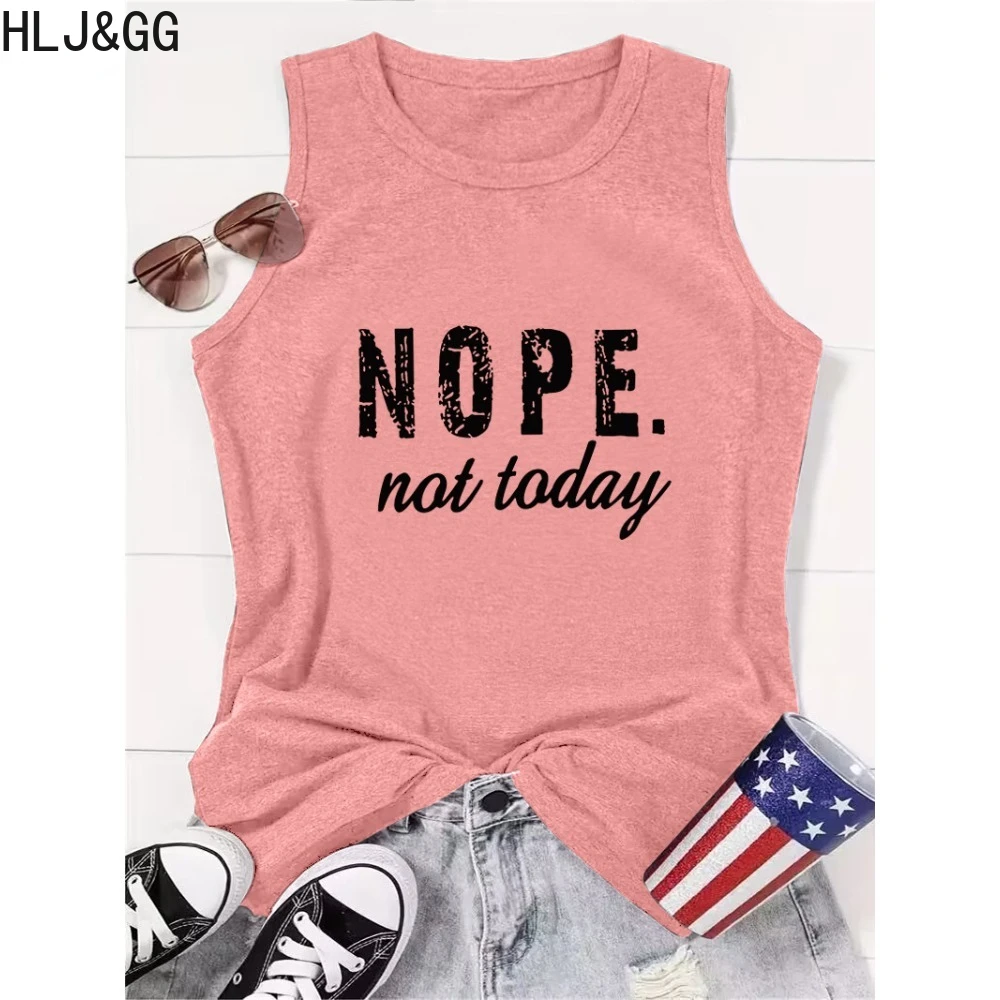 

HLJ&GG Fashion Street Style Women Round Neck Sleeveless Letter Printing Slim Tank Tops Casual Female Matching Sporty Clothing