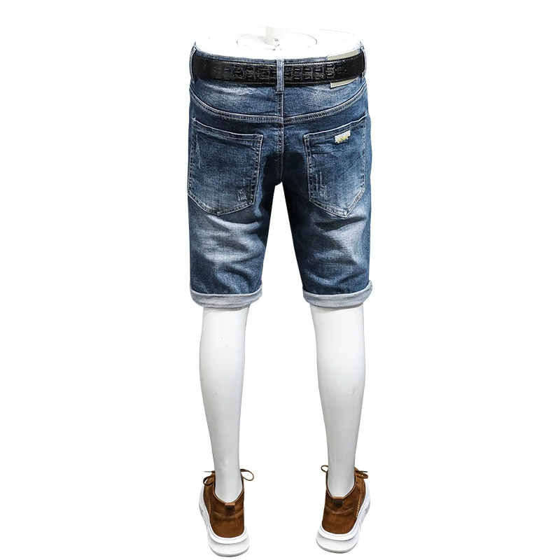 2024New Fashion Nostalgic Ripped Denim Shorts Men's Trendy Summer Slim Fit StretchinsTrendy Cropped Pants