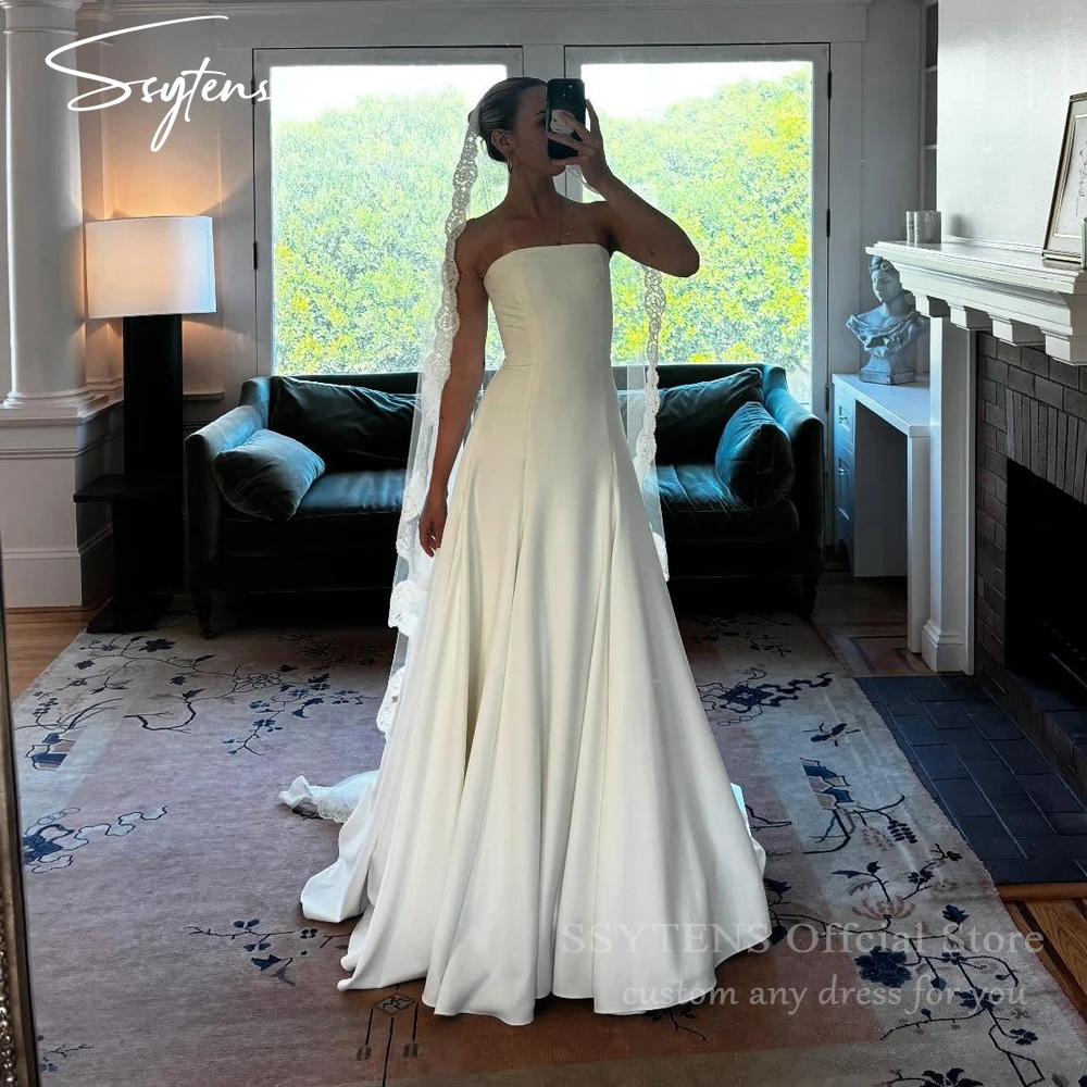 

SSYTENS Church Simple A Line Wedding Dresses For Women Strapless Customized Bridal Gowns Sexy Long Reception Party Bride Dresses