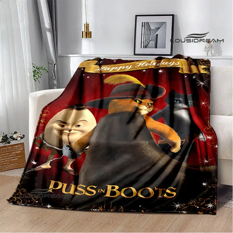 Puss in Boots Anime Fashion Print Blanket Kids Warm Flannel Soft and Comfortable Home Travel Blanket Birthday Gift