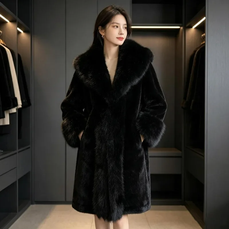 Large-sized Elegant Slimming Mid-length Plush Coat Fashionable Simple and Warm Women's Clothing New Winter Faux Fur Women's Coat