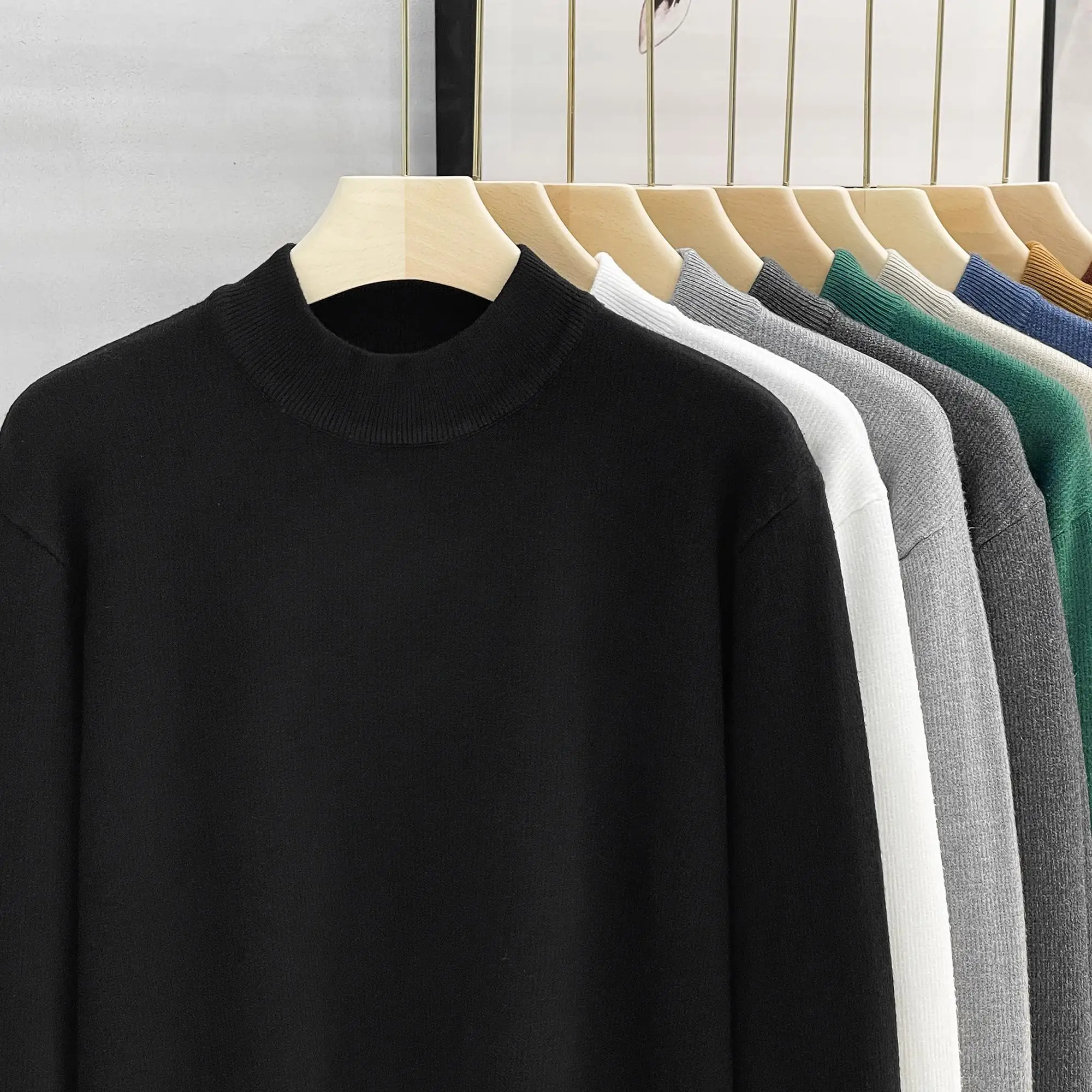 

Men's Mid-Ne Knitwear Slim Fit Thiened Autumn Winter Warm Base irt Inner Wear f High Collar Sweater Casual Sle