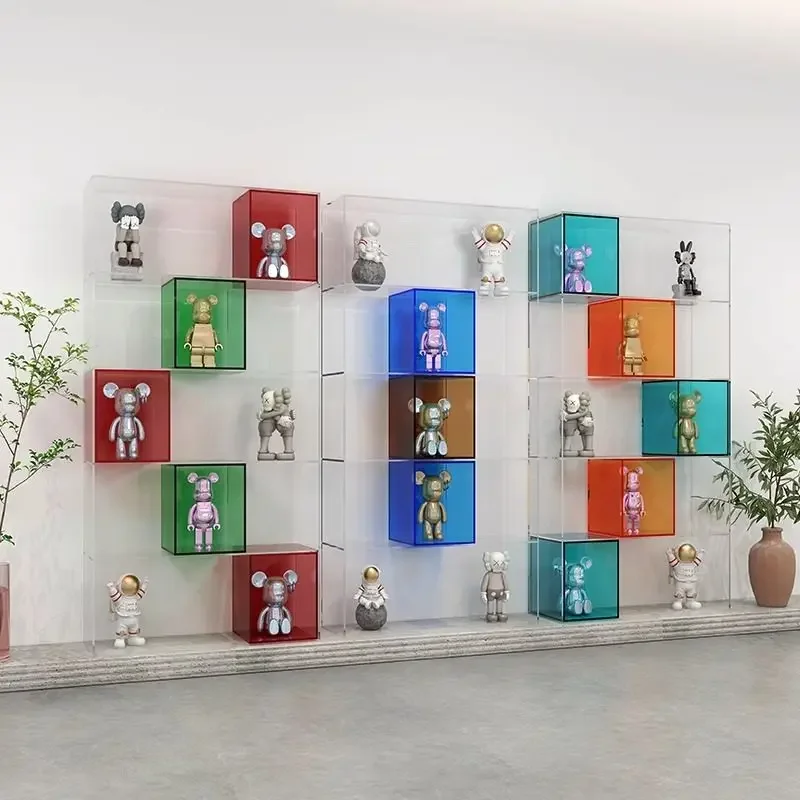 Light luxury acrylic bookshelf Floor-to-ceiling living room storage display rack Office partition figure rack Multifunctional