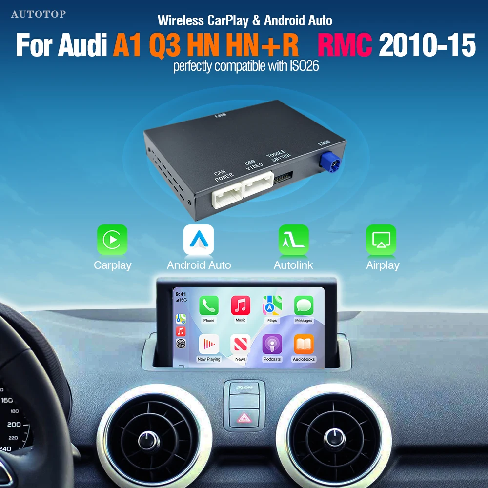 AUTOTOP – adaptateur d'interface Carplay Android Auto sans fil, pour Audi A1 Q3 2013 – 2018 HN HN + HN + R RMC Mirrorlink Airplay, caméra arrière