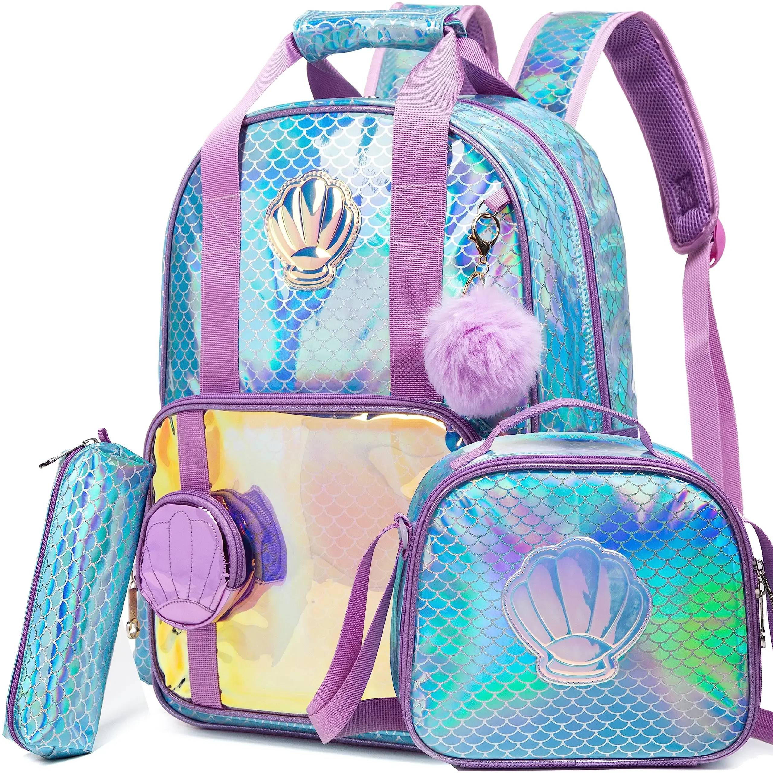 Bikab-Rainbow e Star School Bag Set com lancheira para meninas, Glitter Lantejoula Bookbag para jardim de infância