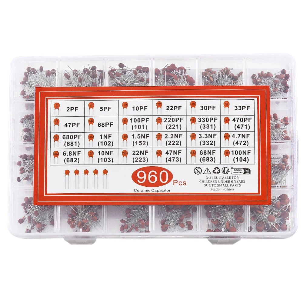300pcs/960pcs Ceramic Capacitor Kit Set 2pF-0.1uF Electronic Components Capacitor Assorted Kit IC Samples DIY
