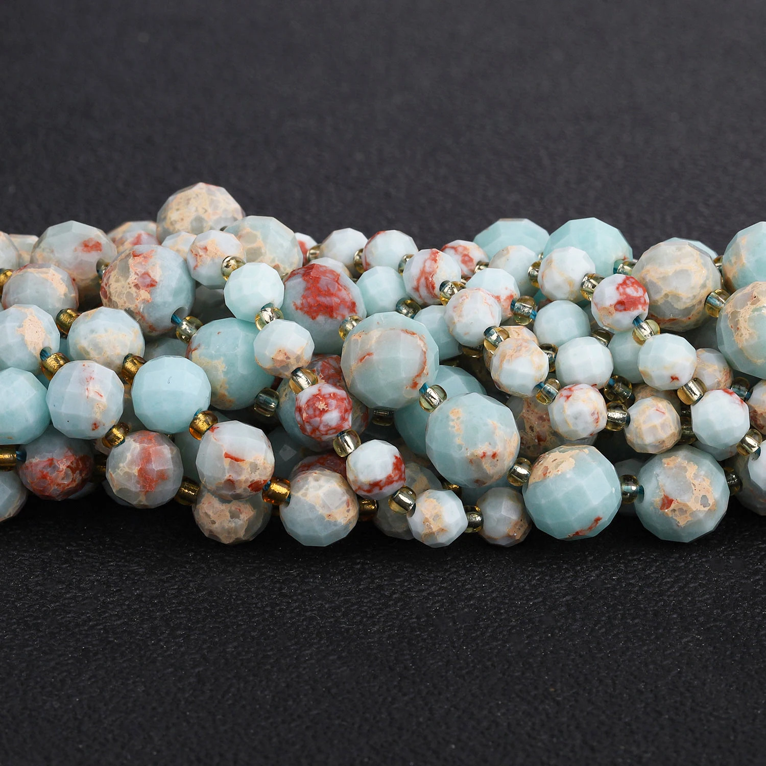 5.5-10mm Faceted Natural Stone Blue Shoushan Beads Round Spacer Beads for Jewelry Making DIY Energy Charms Necklace Bracelets