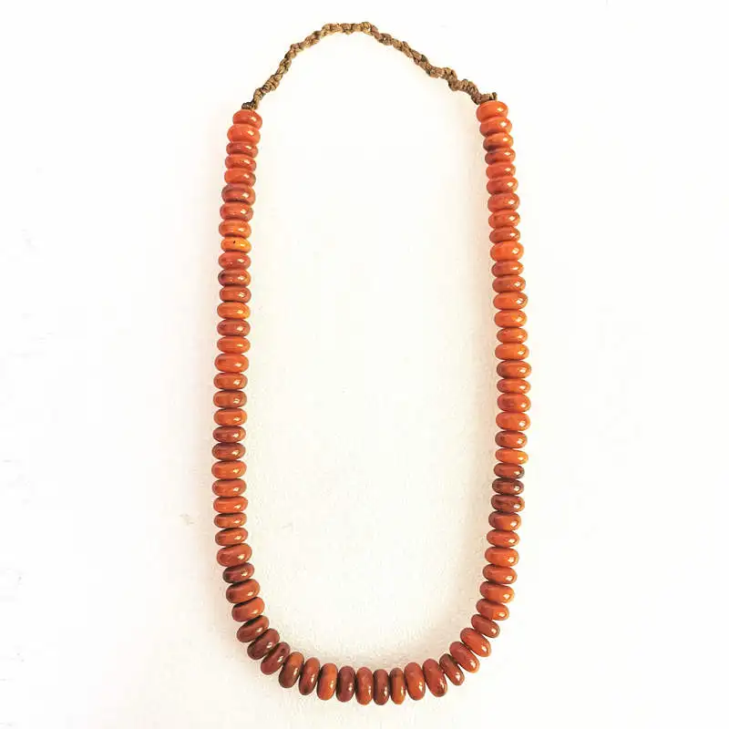 TNL214 Tibetan Necklace Imitation Copal Resin Necklaces From Nepal Red Orange Disk Beads