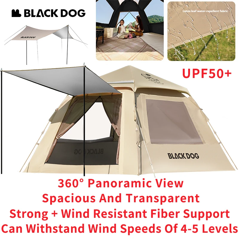 

Палатка для отдыха Naturehike BLACKDOG 360° ° Панорамный вид 5-сторонняя круглая вентиляция Титановый черный или титановый серебристый солнцезащитный крем