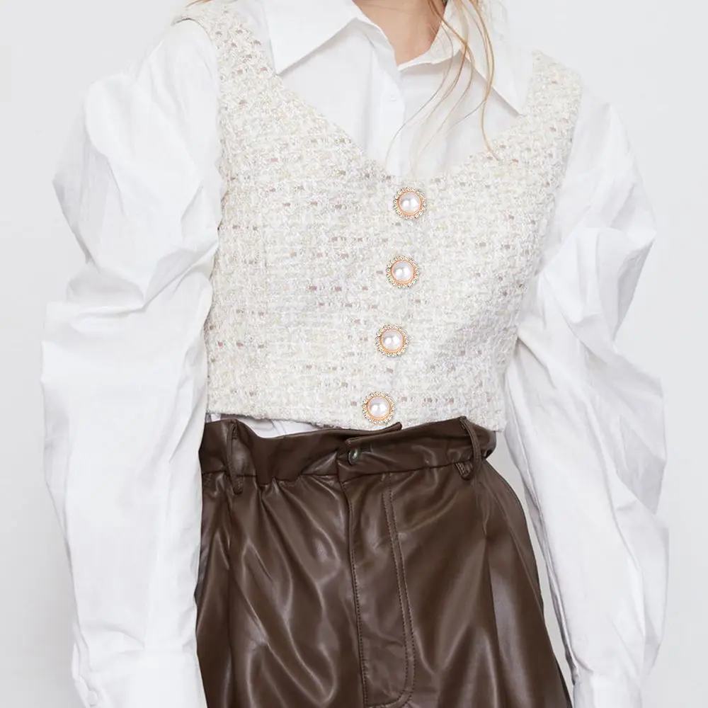 10Pcs Handmade Needlework Sewing Button Shirt Buttons Shiny Rhinestone Pearl Clothing Buttons Sewing Accessories