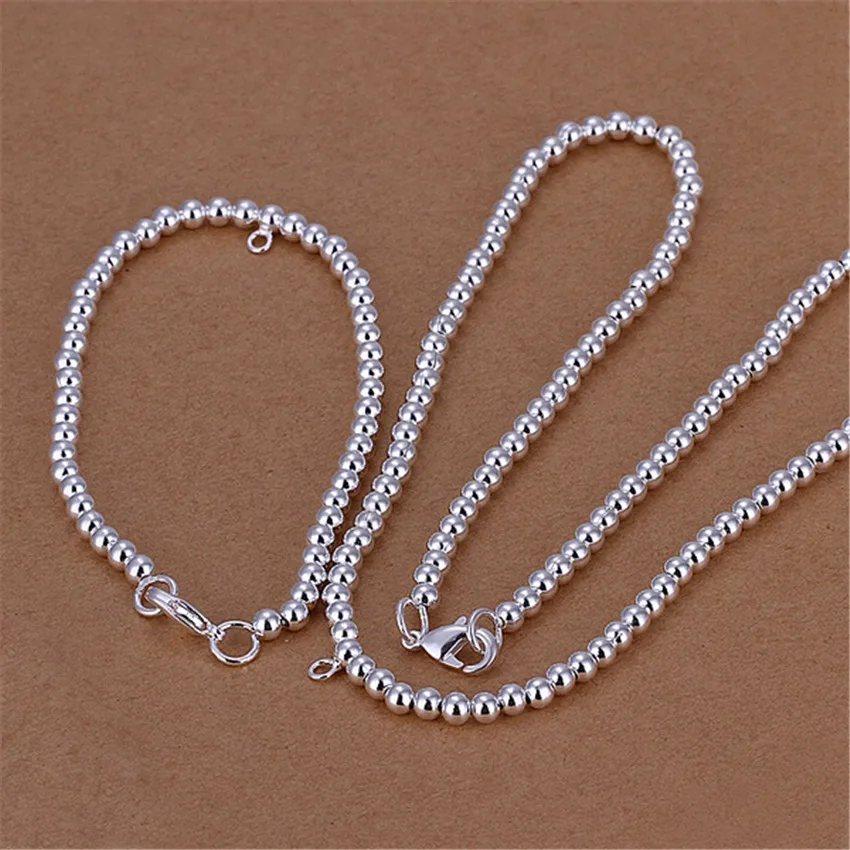 

Hot charms classic 4MM Buddha beads chain 925 Sterling Silver Bracelet necklace Jewelry sets for women men fashion Party Gifts