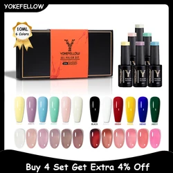 Yokefellow Gel Nail Polish Set 6 Colors In Summer Semi Permanent UV Led Gel Varnish Soak Off Nail Lacquers Base Top Coat