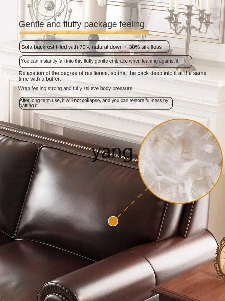 LH retro leather sofa first layer cowhide straight row small apartment combination sofa living room furniture