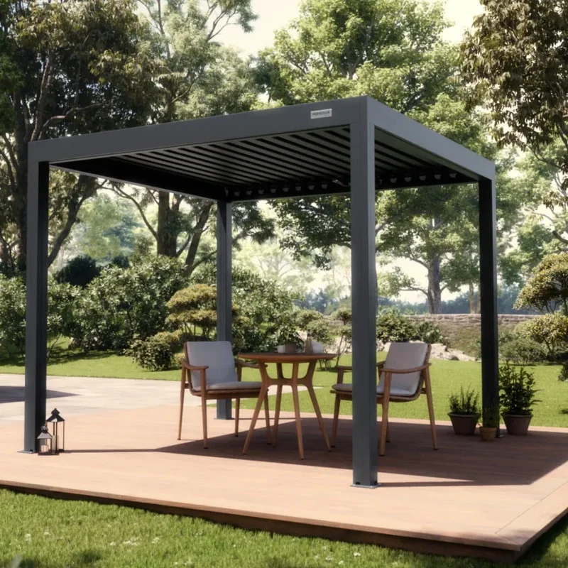 Small Garden Pergola 3x3m-4x6m Gazebo with Powder Coated Aluminum Construction Retractable Roof & Side Panels Balcony Use