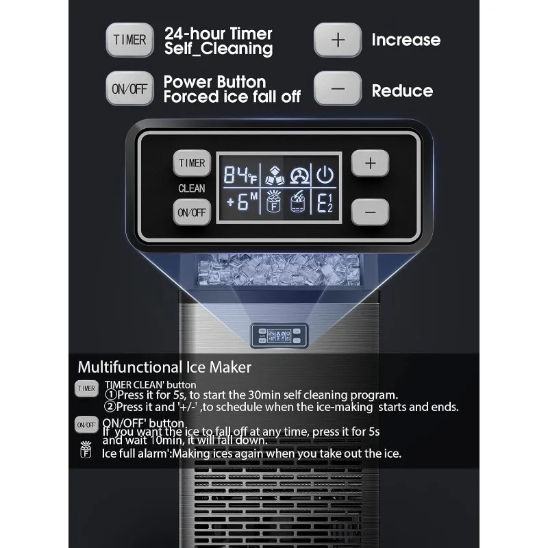 Machine à glaçons en acier inoxydable pour l'école et la maison, machines à glaçons autobloquantes, machines à glaçons sous le compteur, minuterie de 24 heures, 100 artériel, 24 h