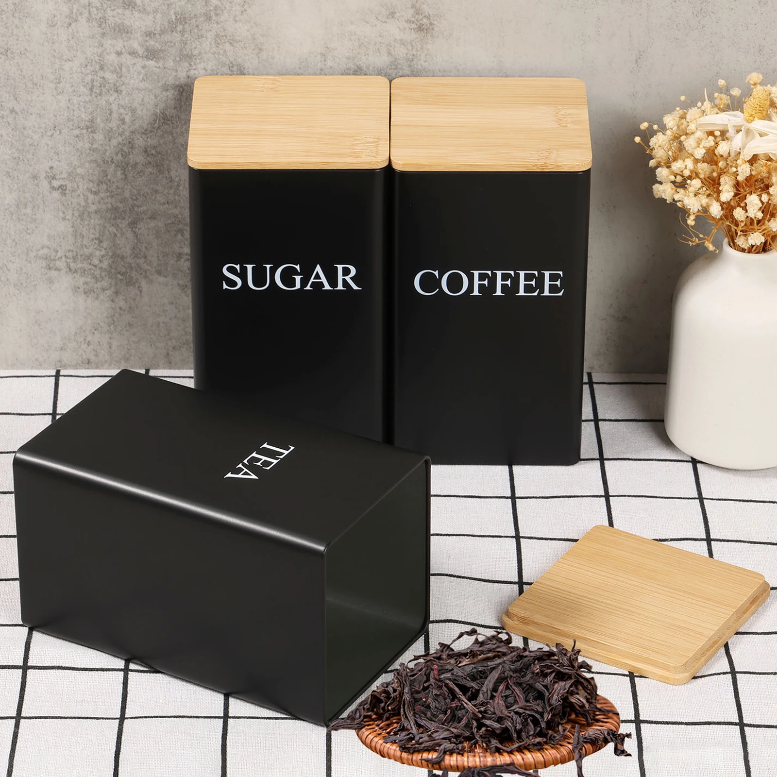 3Pcs Kaffee Bean Lagerung Kanister Tee Zucker Vakuum Versiegelt Gläser Eisen Kanister Wärme Küche Creme Kann Luftdichten Deckel 1L