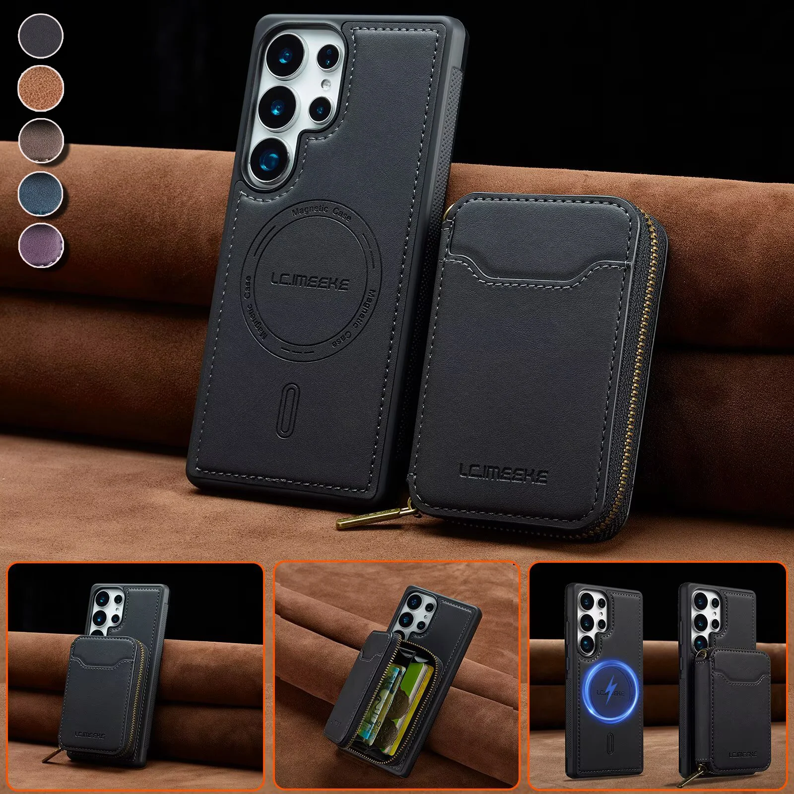 Leder Magsafe Abnehmbare Handyhülle für Samsung Galaxy S26 S25 Edge S24 Ultra S23 S22 Plus S21 S20 FE A17 A37 A57 Brieftaschen-Cover