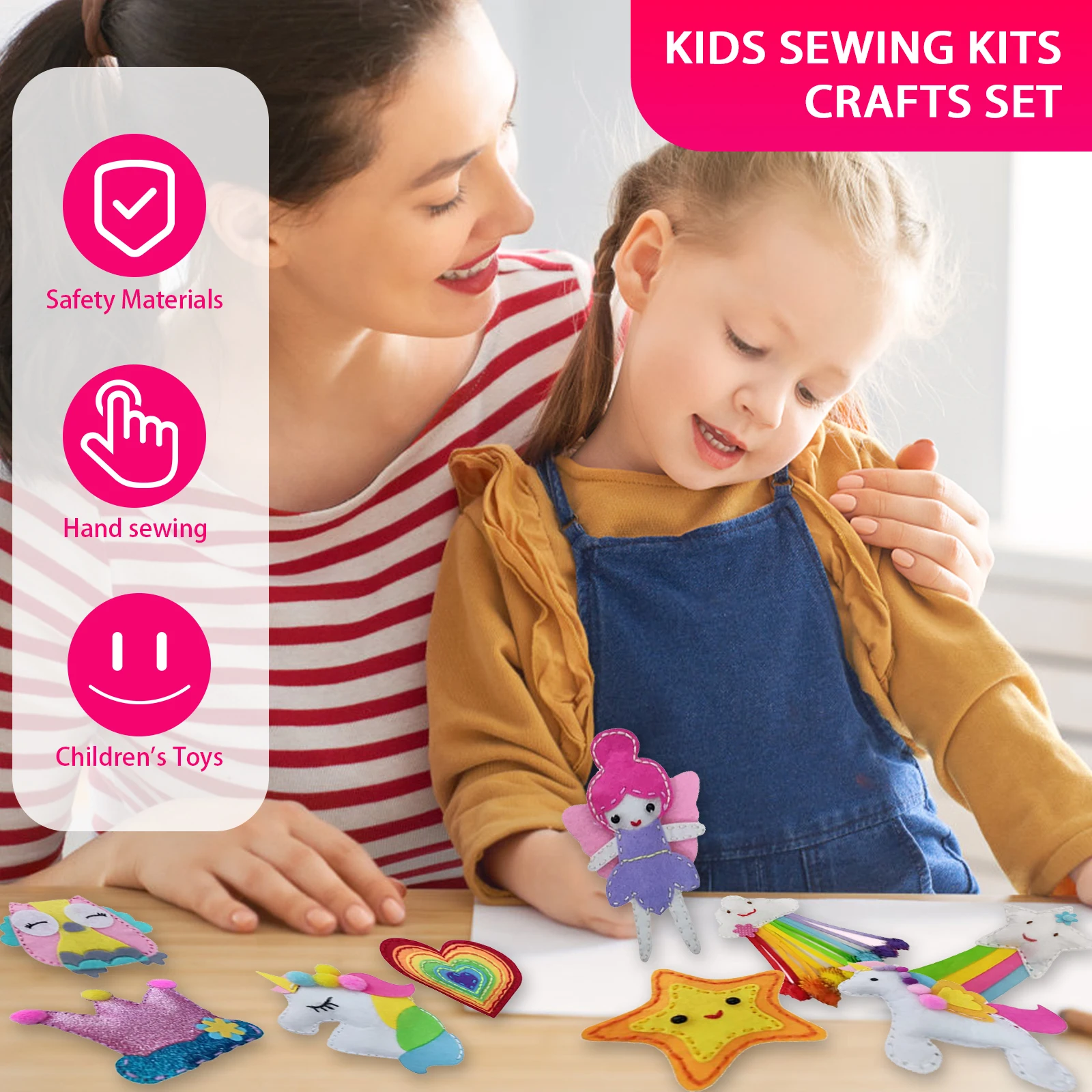 5/9Pcs Sewing Kit for Kids, Felt Stickers DIY Set for Girls Ages 6+, Easy to Do Unicorn Sewing Projects, Felt DIY Sewing Kit