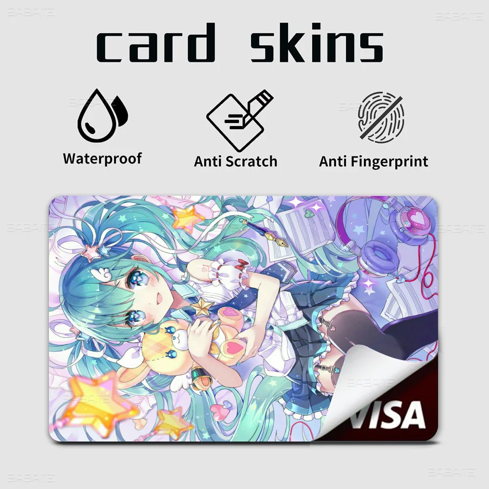 أنيمي H-Hatsunes-M-Miku الفتيات موضة لطيف الكرتون القط اللوحة أنيمي لعبة فريدة من نوعها لاصق غشائي الجلد بطاقة الائتمان لا رقاقة
