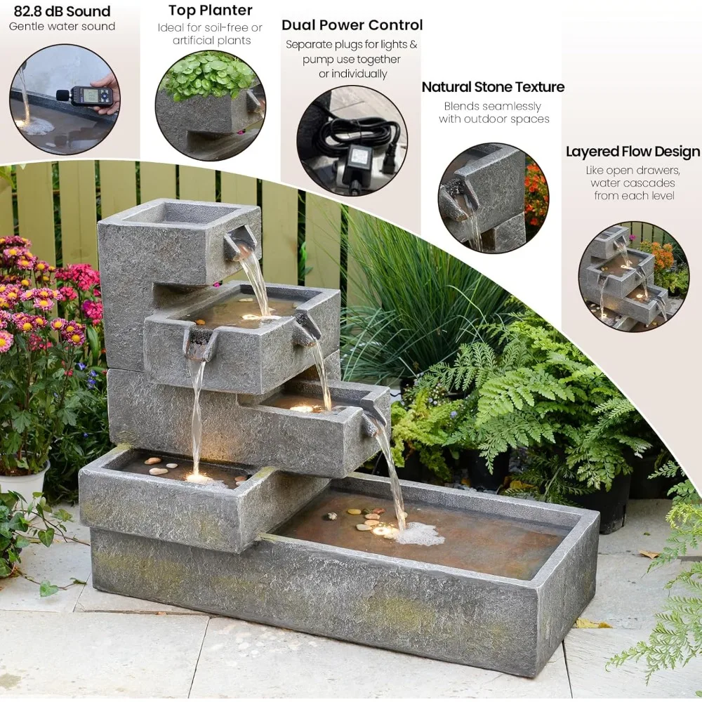 نافورة الماء في الهواء الطلق حديقة شلال قائم بذاته تتالي نوافير متدرجة ميزة المياه مع أضواء LED للفناء الخلفي #3