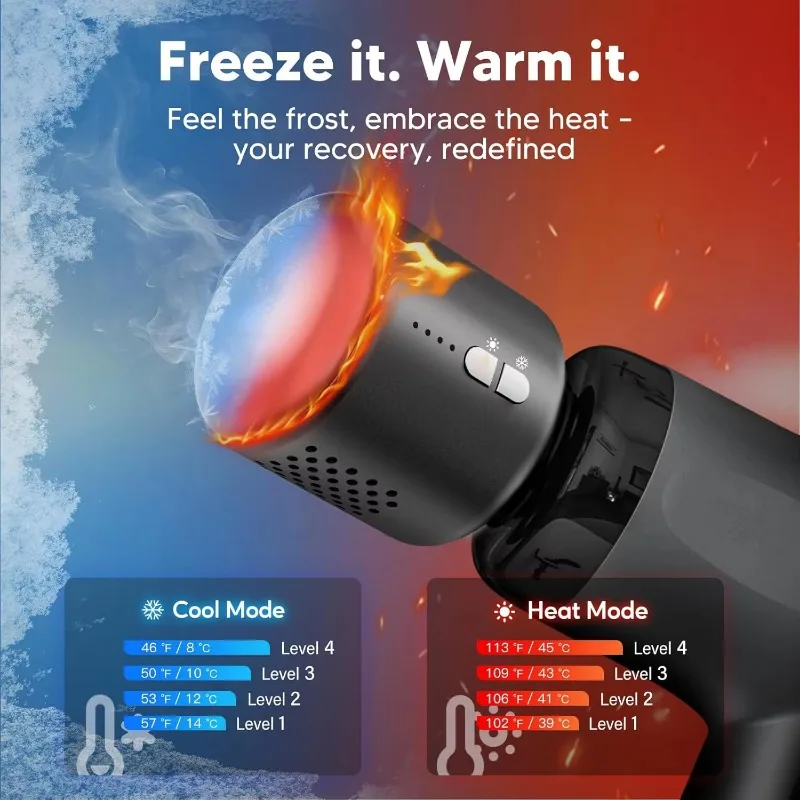 New Cordless Vibration Massage Gun With Heating Cooling Therapy 13kgf Torque Professional Muscle Relaxation Fitness Massager