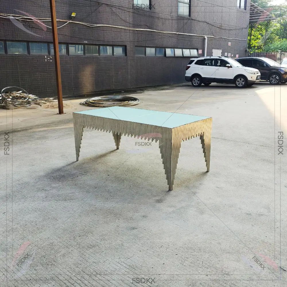 High quality Stainless Steel Mirror Glass Table Luxury Wedding Dining Table for reception hotel dining table for party events
