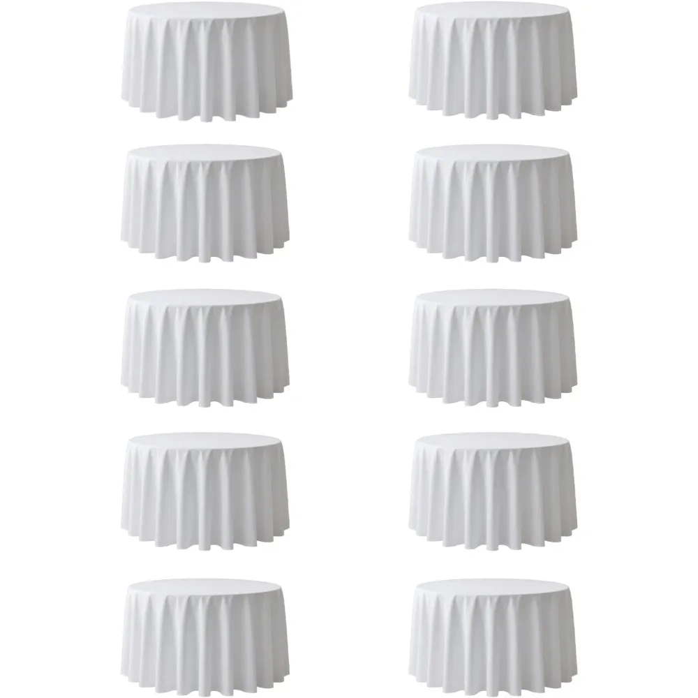 

10-Pack White Polyester Round Tablecloths, 132 Inch Diameter, Ideal for Weddings, Banquets, and Special Events